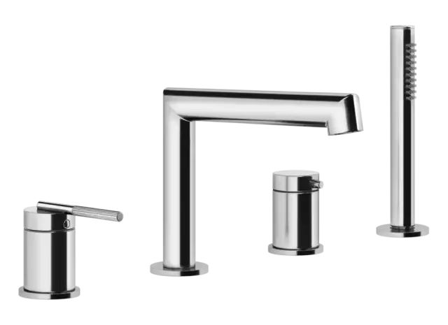 Смеситель для ванны Gessi Ingranaggio, на 4 отверстия, с каскадным изливом, переключатель, шланг, лейка, цвет Chrome