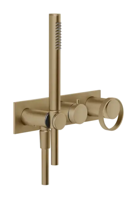 Смеситель для ванны/душа Gessi Anello, настенный, с ручным душем и держателем, встраиваемый, внешняя часть, цвет Warm Bronze Brushed PVD