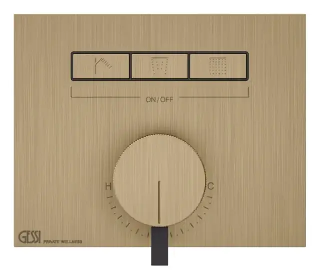 Смеситель Gessi Hi-Fi, однорычажный, до 3-х функций одновременно, с кнопками вкл/выкл, встраиваемый, внешняя часть, цвет Warm Bronze Brushed PVD