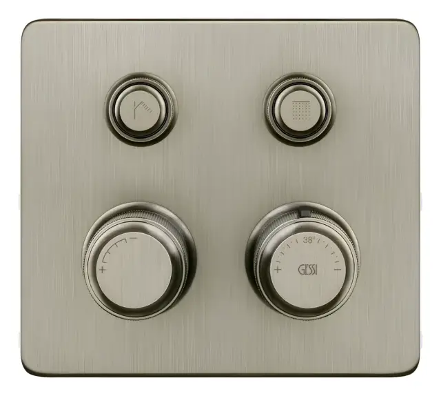 Термостат Gessi HI-FI Eclectic, встраиваемый, до 2 функций одновременно, с кнопками вкл/выкл, внешняя часть, цвет Finox Brushed Nickel