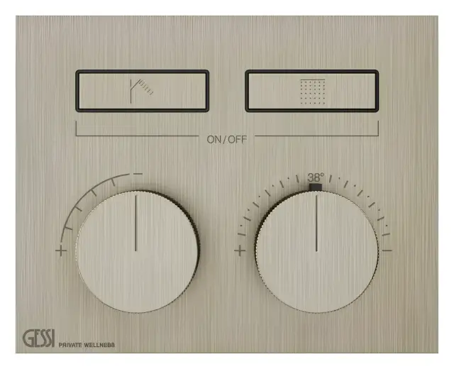 Термостат Gessi HI-FI, до 2 функций одновременно, с кнопками вкл/выкл, внешняя часть, цвет Finox Brushed Nickel