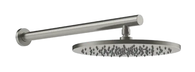Верхний душ Gessi316, Ø300 мм, шарнирный, с настенным держателем 500 мм, с защитой от известкового налёта, цвет Steel Brushed