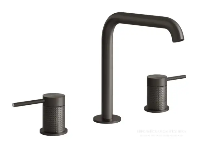 Смеситель для раковины Gessi 316, на 3 отверстия, без донного клапана, цвет Black Metal Brushed PVD