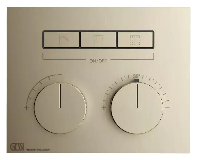 Термостат Gessi HI-FI, с кнопками вкл/выкл, до 3 функций одновременно, внешняя часть, ширина 200 мм, цвет Finox Brushed Nickel