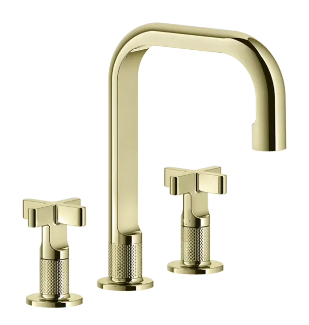 Смеситель для раковины Gessi Inciso, на 3 отверстия, без донного клапана, цвет Brass PVD