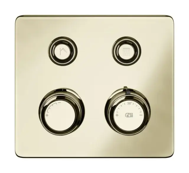 Термостат Gessi HI-FI Eclectic, встраиваемый, до 2 функций одновременно, с кнопками вкл/выкл, внешняя часть, цвет Brass PVD