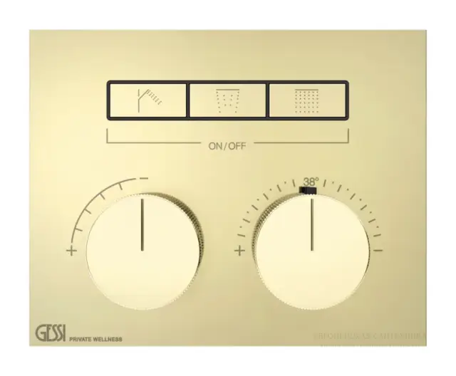 Термостат Gessi HI-FI, встраиваемый, до 3 функций одновременно, с кнопками вкл/выкл, внешняя часть, цвет Brass PVD