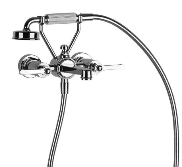Смеситель для ванны Gessi Venti20, настенный, на 2 позиции, с переключателем ванна-душ, подводом воды и держателем лейки, цвет Chrome