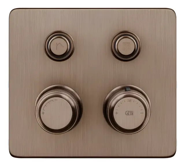 Термостат Gessi HI-FI Eclectic, встраиваемый, до 2 функций одновременно, с кнопками вкл/выкл, внешняя часть, цвет Copper Brushed PVD