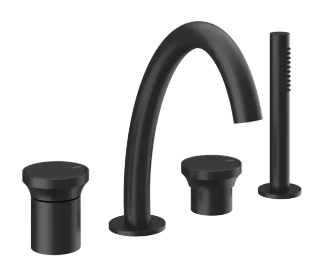 Смеситель для ванны Gessi Origini, на 4 отверстия, с переключателем, изливом, гибким шлангом и душевой лейкой, цвет Matte Black