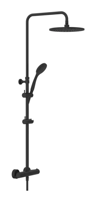 Душевая система Gessi Minimalistic Shower, настенный термостат, стойка с верхним душем Ø250 мм, автоматический переключатель, шланг, ручная лейка, цвет Matte Black
