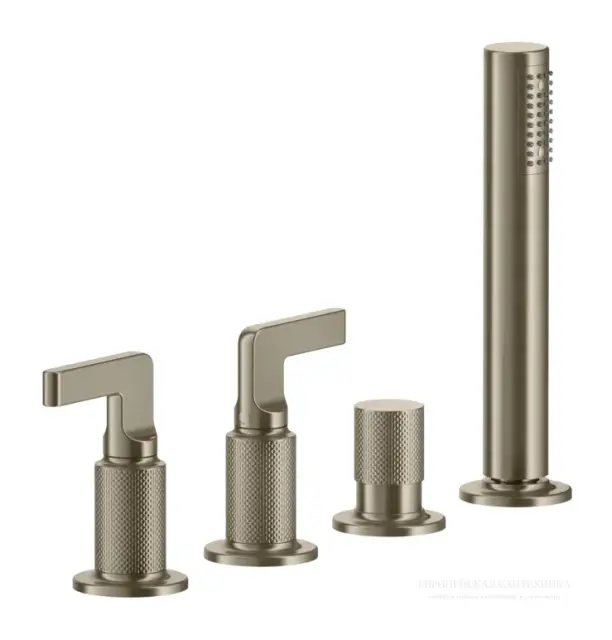 Смеситель для ванны Gessi Incisо, на 4 отверстия, с выдвижной лейкой, цвет Finox Brushed Nickel