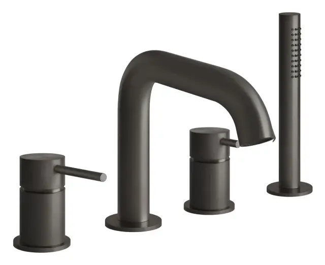 Смеситель для ванны Gessi316, на борт ванны, с выдвижным ручным душем, на 4 отверстия, цвет Black Metal Brushed PVD