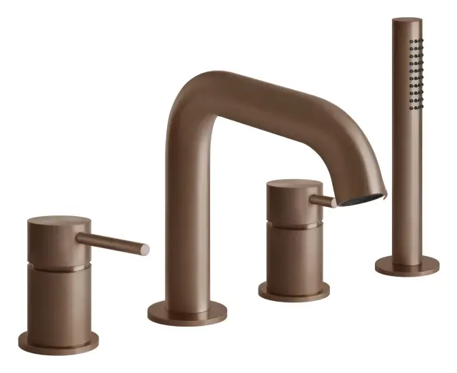 Смеситель для ванны Gessi316, на борт ванны, с выдвижным ручным душем, на 4 отверстия, цвет Copper Brushed PVD