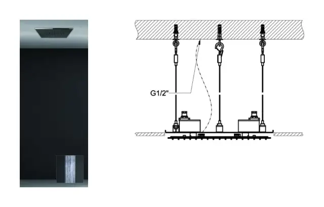 Скрытая часть душевой системы Gessi Minimali 300x500 мм, с режимом Тропический ливень, цвет Mirror Steel