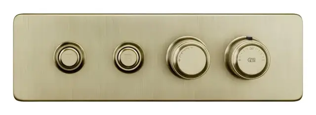 Термостат Gessi HI-FI, до 2 функций одновременно, с кнопками вкл/выкл, внешняя часть, цвет Brushed Brass PVD