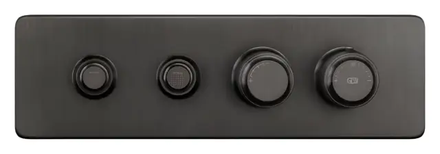 Термостат Gessi HI-FI Eclectic, встраиваемый, до 2 функций одновременно, с кнопками вкл/выкл, внешняя часть, ширина 400 мм, цвет Black Metal Brushed PVD