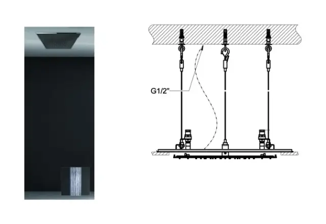 Скрытая часть душевой системы Gessi Minimali 500x500 мм, с режимом Тропический ливень, цвет Mirror Steel