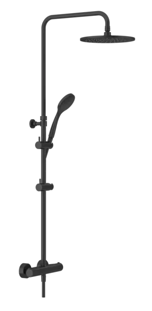 Душевая система Gessi Minimalistic Shower, настенный термостат, стойка с верхним душем Ø250 мм, автоматический переключатель, шланг, ручная лейка, цвет Aged Bronze