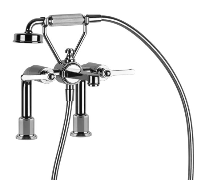Cмеситель для ванны Gessi Venti20, на 2 отверстия, c изливом, девиатором, держателем "телефон", лейкой, шлангом, цвет Chrome