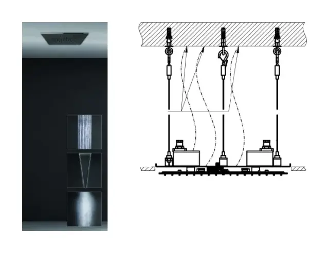 Скрытая часть душевой системы Gessi Minimali 300x500 мм, с режимами Тропический ливень, Водопад, Распыление, цвет Mirror Steel