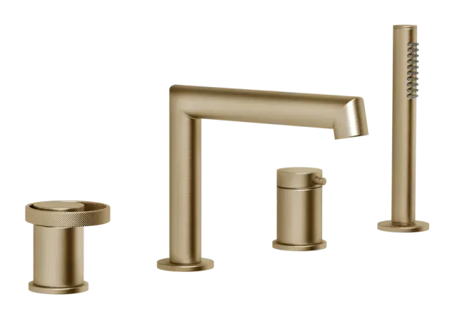 Cмеситель для ванны Gessi Anello, с изливом и ручным душем, цвет Warm Bronze Brushed PVD