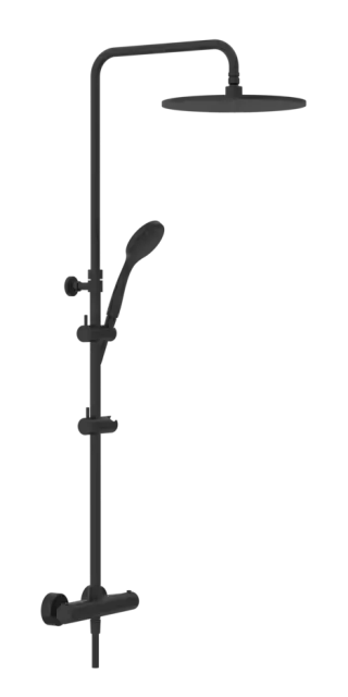 Душевая система Gessi Minimalistic Shower, настенный термостат, стойка с верхним душем Ø300 мм, автоматический переключатель, шланг, ручная лейка, цвет Matte Black