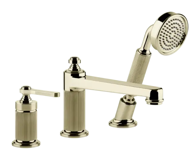 Смеситель для ванны Gessi Venti20, с изливом, дивертором, выдвижным ручным душем, цвет Brass PVD
