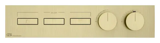 Термостат Gessi HI-FI, до 3 функций одновременно, с кнопками вкл/выкл, внешняя часть, ширина 455 мм, цвет Brushed Brass PVD