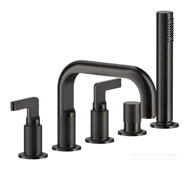 Смеситель для ванны Gessi Inciso, на 5 отверстий, с изливом и ручным душем, цвет Black Metal Brushed PVD