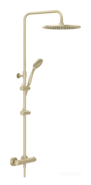 Душевая колонна Gessi Minimalistic Shower h1142 мм, с настенным смесителем-термостатом, верхним душем, ручной лейкой, цвет Brass Brushed PVD