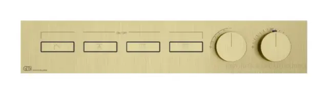 Термостат Gessi HI-FI, встраиваемый, до 4 функций одновременно, с кнопками вкл/выкл, внешняя часть, цвет Brushed Brass PVD