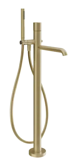 Смеситель для ванны Gessi Habito Diamantato, напольный, переключатель, ручной душ с держателем, внешняя часть, цвет Brushed Brass PVD