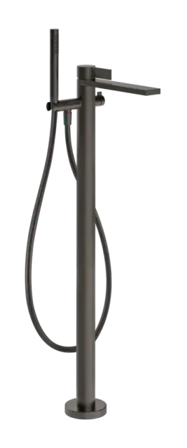 Cмеситель для ванны Gessi Inverso, напольный, с переключателем и ручным душем, внешняя часть, цвет Black Metal Brushed PVD