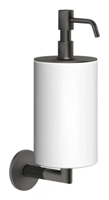 Дозатор для жидкого мыла Gessi Ingranaggio, настенный, колба белый композитный материал, цвет Black Metal Brushed PVD