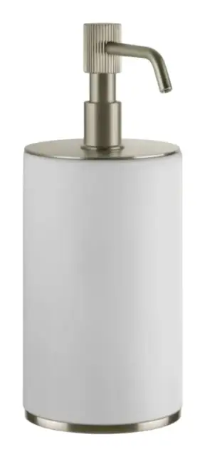 Дозатор для жидкого мыла Gessi Venti20, настольный, с белой колбой, объём 300 мл, цвет Finox Brushed Nickel