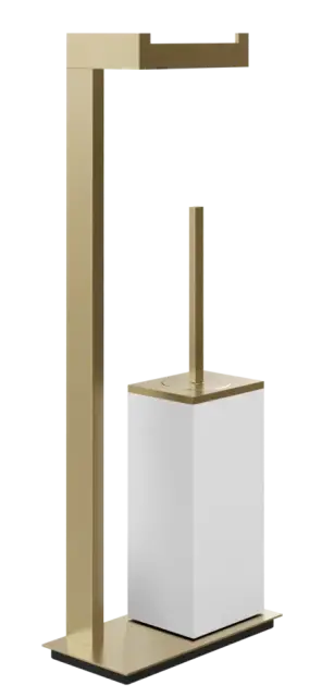 Cтойка Gessi Rettangolo, напольная, с бумагодержателем и ёршиком, цвет White/Warm Bronze Brushed PVD