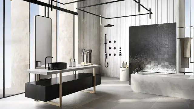 Штанга Gessi 316, настенная, с душевой лейкой, h828 мм, цвет Steel Brushed