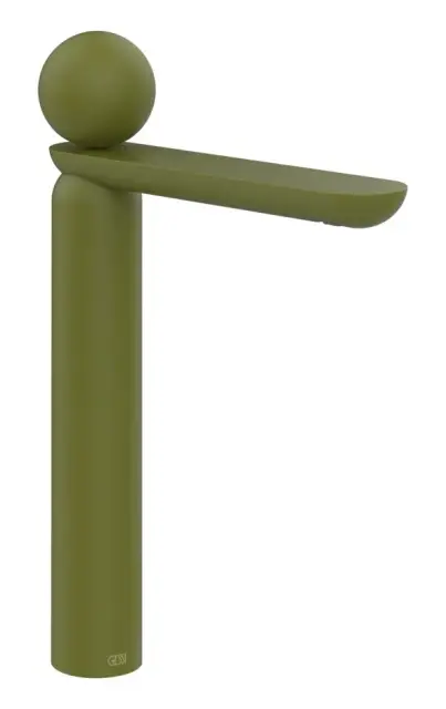 Смеситель для раковины Gessi Perle высокий, без донного клапана, с металлическим вентилем Matte Olive Green
