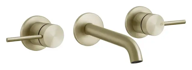 Cмеситель для раковины Gessi316, на 3 отверстия, излив средний, без донного клапана, внешние части, цвет Brushed Brass PVD