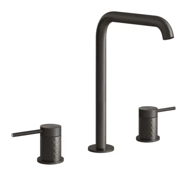 Смеситель для раковины Gessi 316 Intreccio, двухрычажный, без донного клапана, длина излива 156 мм, цвет Black Metal Brushed PVD