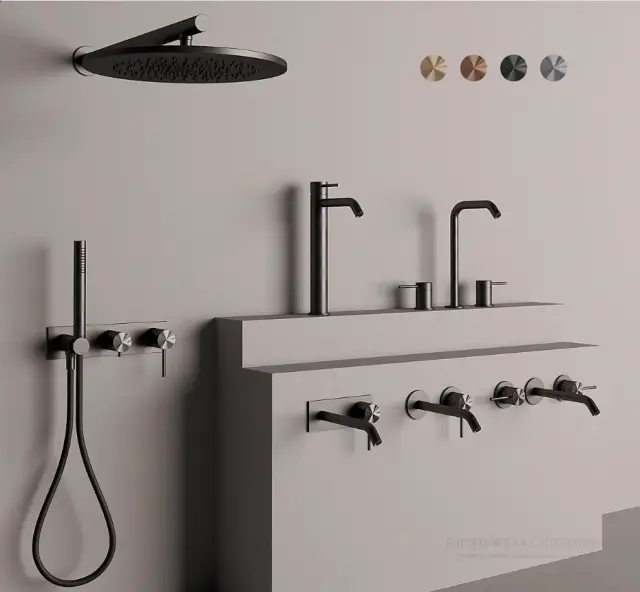 Смеситель для ванны Gessi 316, встраиваемый, на 2 выхода, излив, переключатель, цвет Matte Black