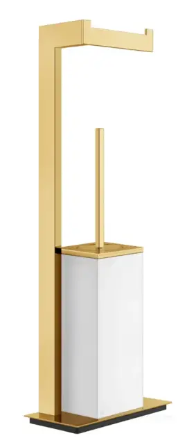 Cтойка напольная Gessi Rettangolo, с бумагодержателем и ёршиком, цвет White/Gold CCP