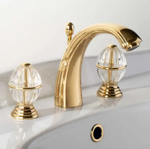Смеситель для раковины Cristal&Bronze MANDOLINE CRYSTAL C72-D1-1301 золото, ручки-прозрачный кристалл