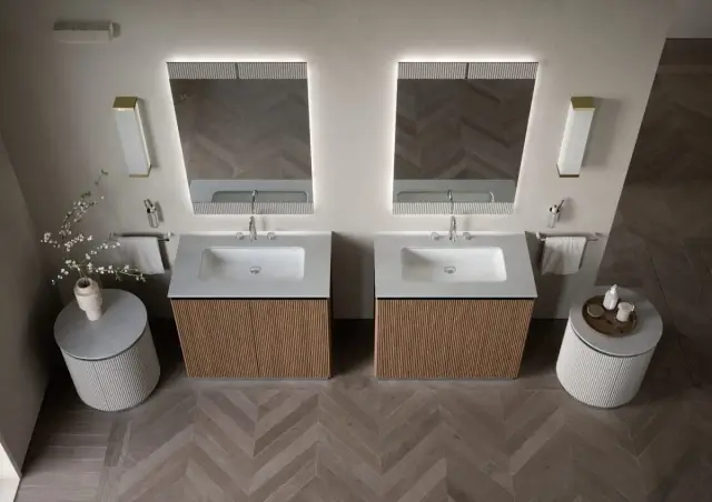 Композиция №6 Oasis Naos Комплект мебели 95х56xh85см, напольный, мраморный топ bianco carrara, цвет: орех трубчатый/хром